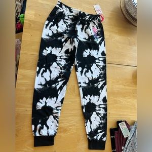 Justice Fleece Joggers Girl's Size Large 12/14 Black and White Tie Dye